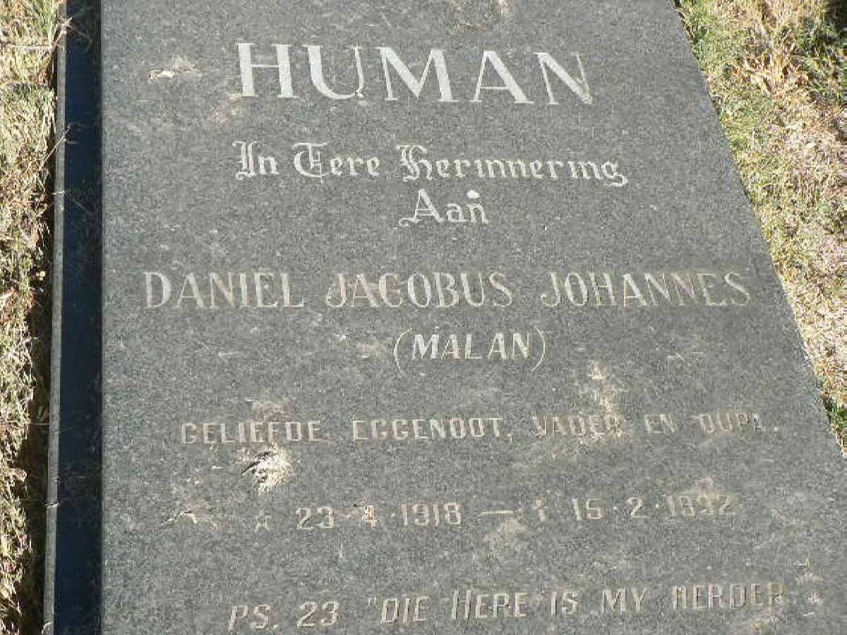 HUMAN Daniel Jacobus Johannes 1918-1992