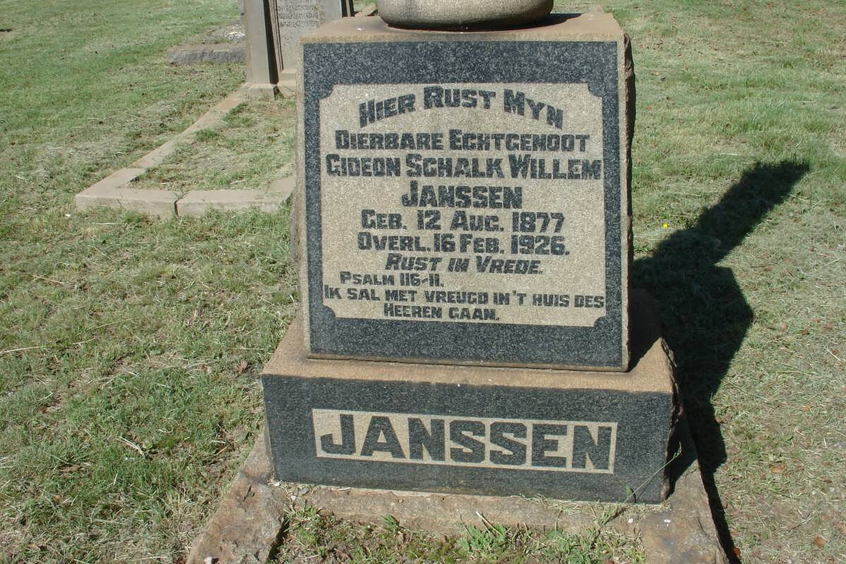 JANSSEN Gideon Schalk Willem 1877-1926 &amp; Aletta Catharina Sophia KOTZE 1880-1953