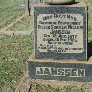 JANSSEN Gideon Schalk Willem 1877-1926 &amp; Aletta Catharina Sophia KOTZE 1880-1953