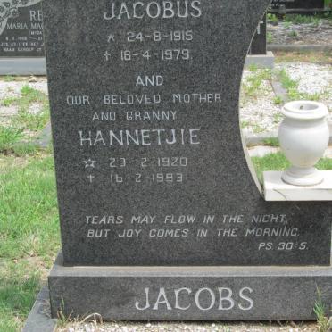 JACOBS Jacobus 1915-1979 &amp; Hannetjie 1920-1993