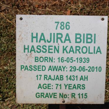 KAROLIA Hajira Bibi Hassen 1939-2010
