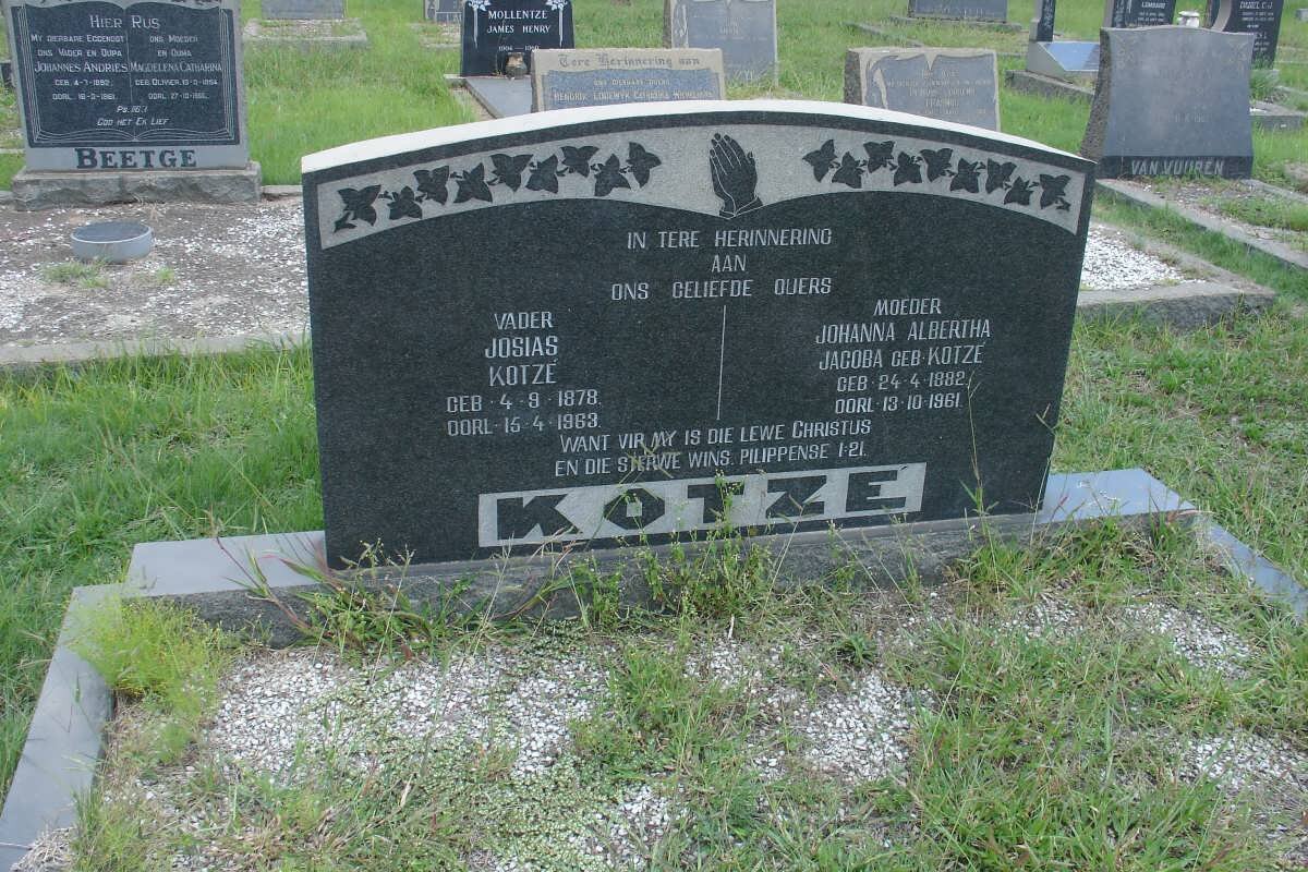 KOTZE Josias 1878-1963 &amp; Johanna Albertha Jacoba KOTZÉ 1882-1961