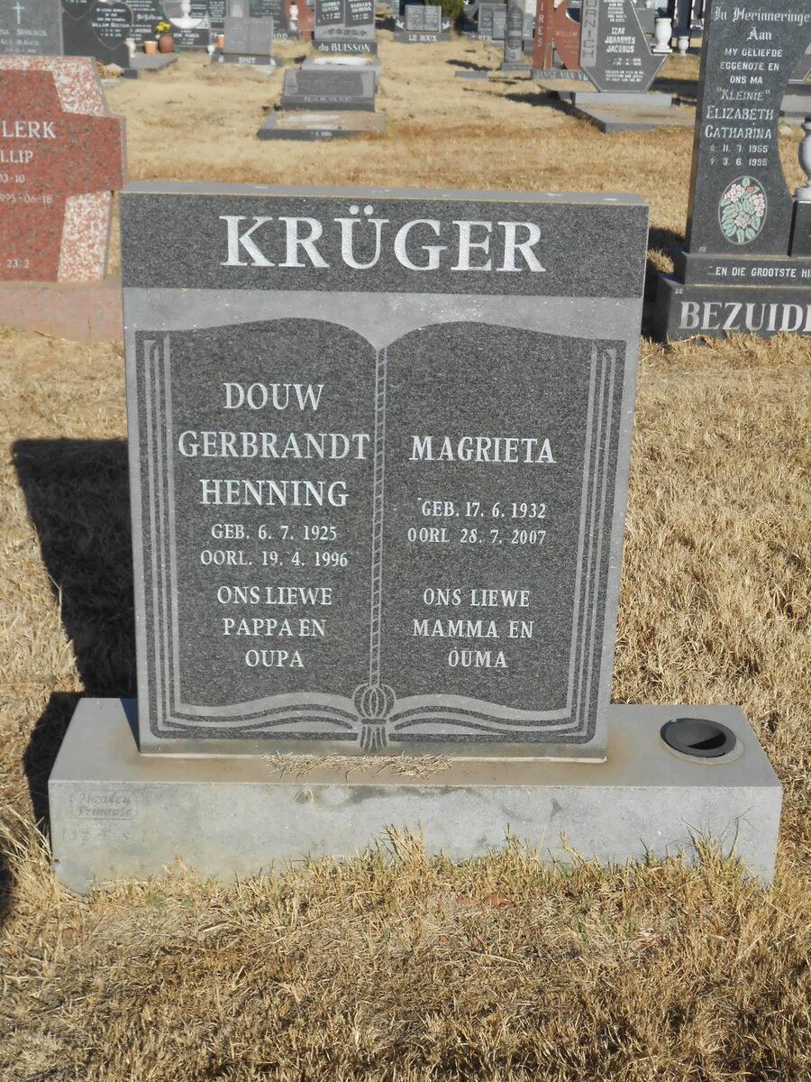 KRUGER Douw Gerbrandt Henning 1925-1996 &amp; Magrieta 1932-2007