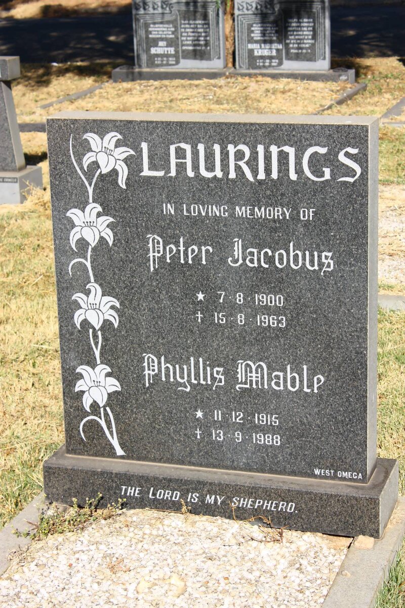 LAURINGS Peter Jacobus 1900-1963 &amp; Phyllis Mable 1915-1988