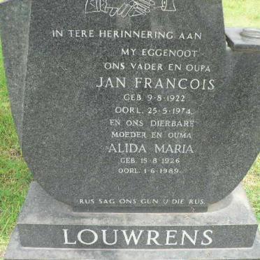 LOURENS Jan Francois 1922-1974 &amp; Alida Maria 1926-1989
