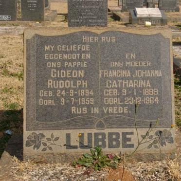 LUBBE Gideon Rudolph 1894-1959 &amp; Francina Johanna Catharina 1898-1964