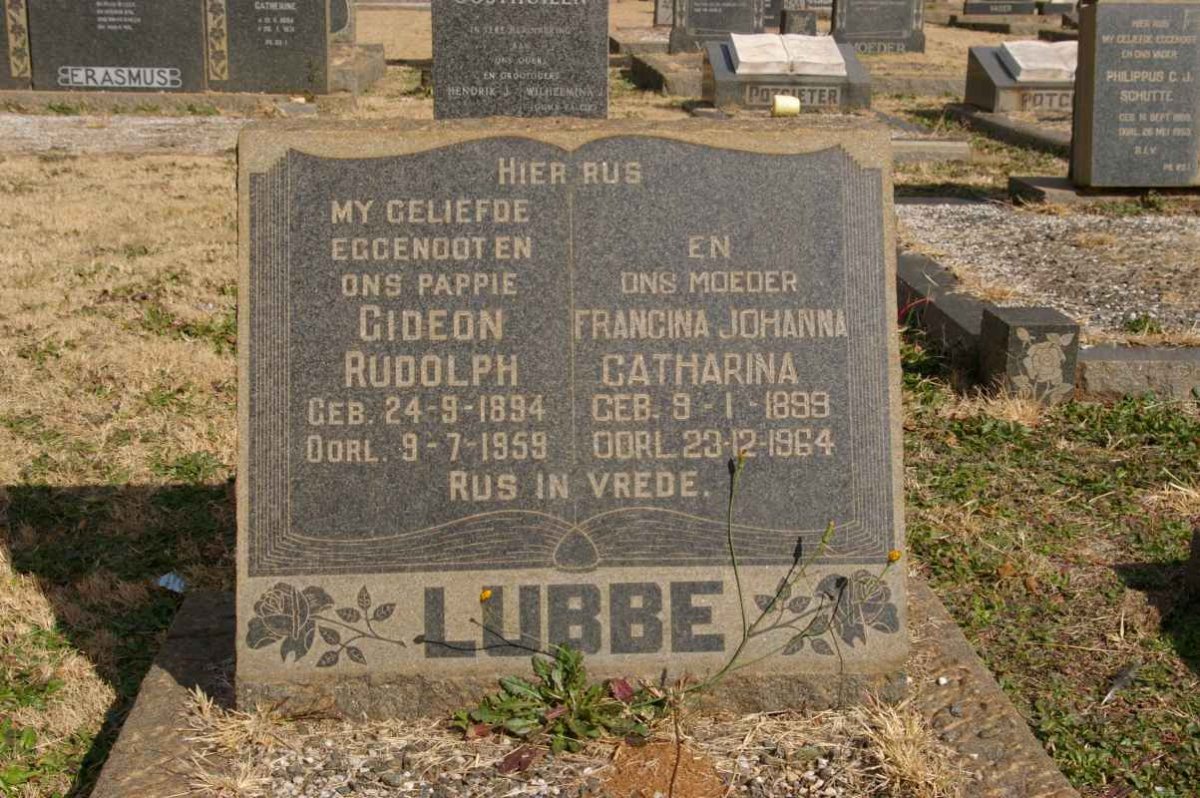 LUBBE Gideon Rudolph 1894-1959 &amp; Francina Johanna Catharina 1898-1964