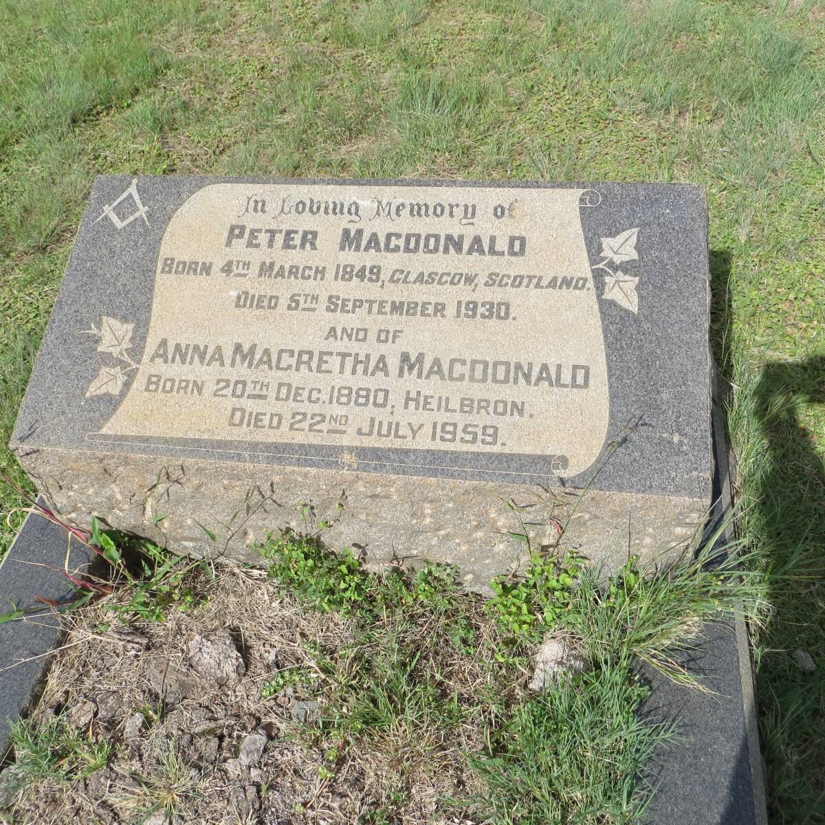 MACDONALD Peter 1849-1930 ::  MACDONALD Anna Magretha 1880-1959