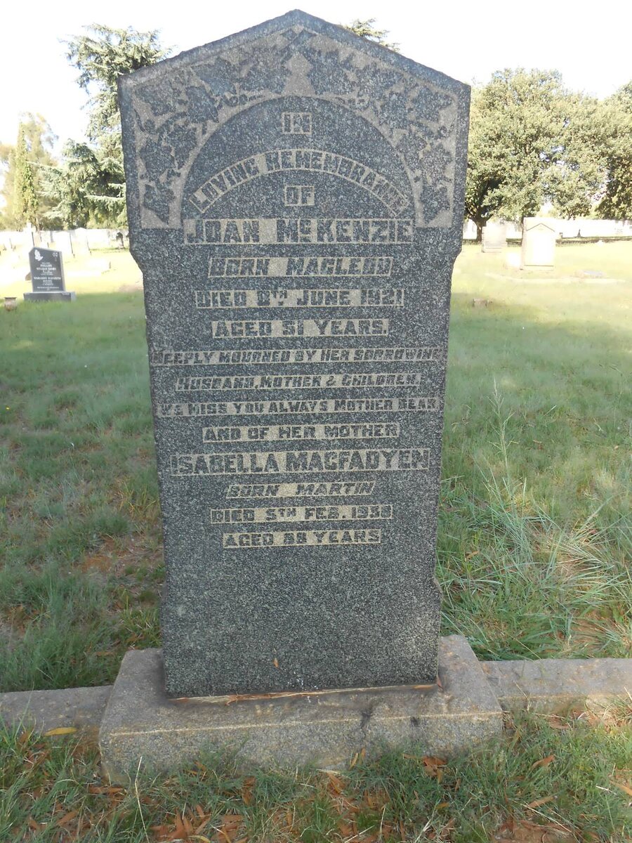 MACFAYDEN Isabella nee MARTIN -1958 :: MCKENZIE Joan nee McLEOD -1921