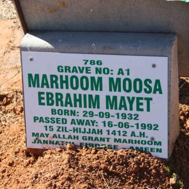 MAYET Marhoom Moosa Ebrahim 1932-1992