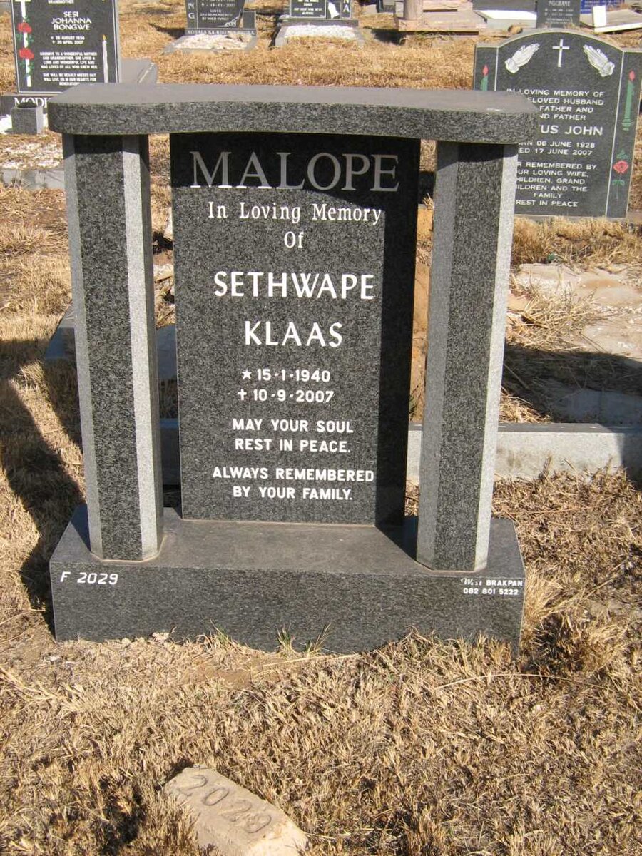 MALOPE Sethwape Klaas 1940-2007