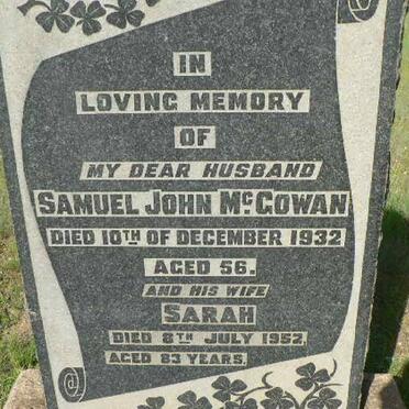 McGOWAN Samuel John -1932 &amp; Sarah -1952