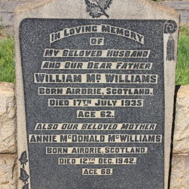 McWILLIAMS William -1935 &amp; Annie McDONALD -1942