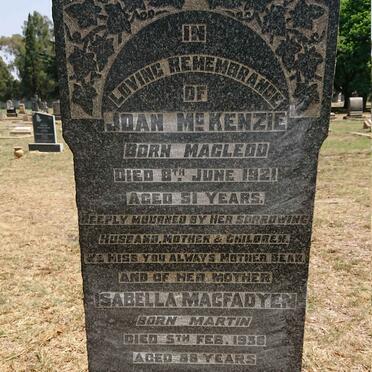 MCKENZIE Joan nee MACLEOD -1921 :: MACFADYEN Isabella nee MARTIN -1936