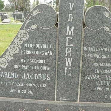 MERWE Barend Jacobus, v. d. 1913-1974 &amp; Anna Hermina Cecilia 1912-1986