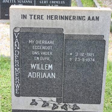 MERWE Willem Adriaan, van der 1921-1974