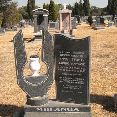 MHLANGA Thomas Hanyane 1919-2005 &amp; Anna Jabiso 1919-2002