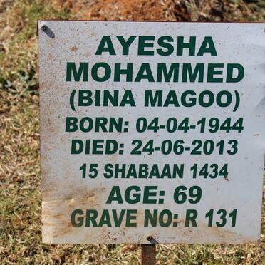 MOHAMMED Ayesha 1944-2013