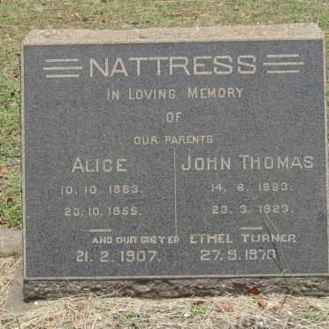 NATTRESS John Thomas 1883-1923 &amp; Alice 1883-1955 :: TURNER Ethel 1907-1970