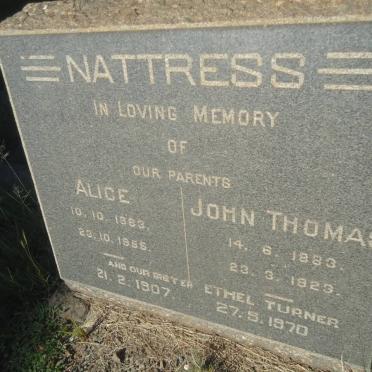 NATTRESS John Thomas 1883-1923 &amp; Alice 1883-1955