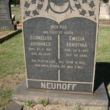 NEUHOFF Cornelius Johannes -1927 &amp; Emelia Ernstina -1957