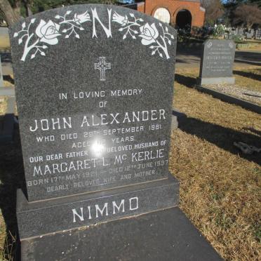 NIMMO John Alexander -1981 &amp; Margaret L. McKERLIE 1921-1997