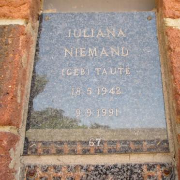 NIEMAND Juliana nee TAUTE 1942-1991