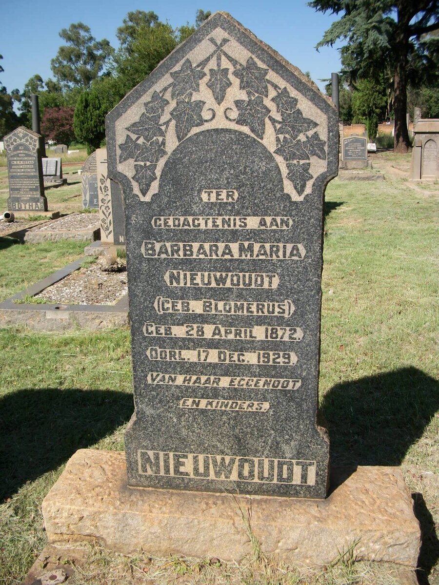 NIEUWOUDT Barbara Maria nee BLOMERUS 1872-1929