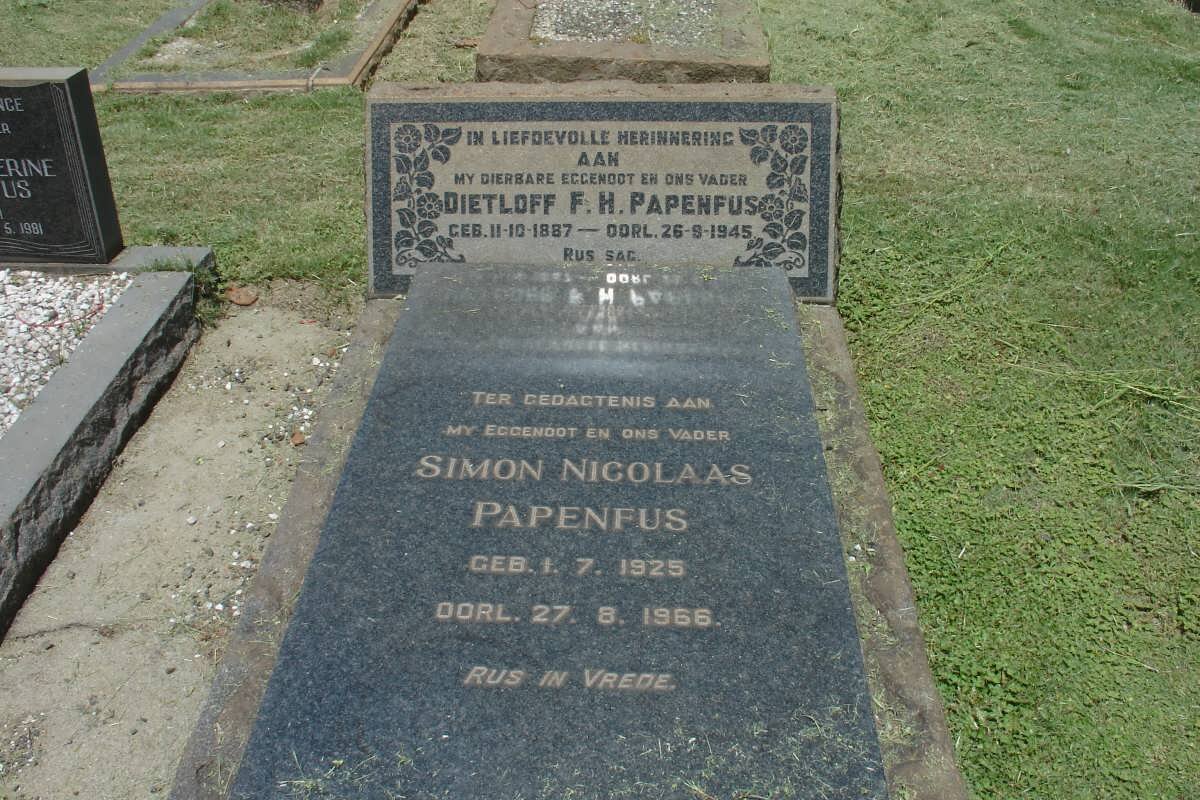 PAPENFUS Dietloff F.H. 1887-1945 :: PAPENFUS Simon Nicolaas 1925-1966