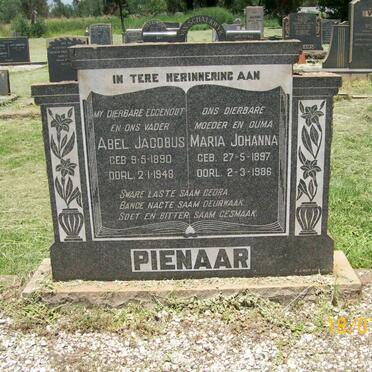 PIENAAR Abel Jacobus 1890-1948 &amp; Maria Johanna 1897-1986