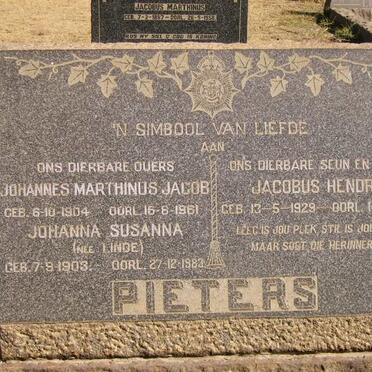 PIETERS Johannes Marthinus Jacob 1904-1961 &amp; Johanna Susanna LINDE 1903-1983 :: PIETERS Jacobus Hendrik 1929-1952