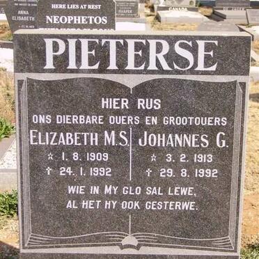 PIETERSE Johannes G. 1913-1992 &amp; Elizabeth M.S. 1909-1992