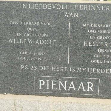PIENAAR Willem Adolf 1897-1980 &amp; Hester Maria BEKKER 1906-1976