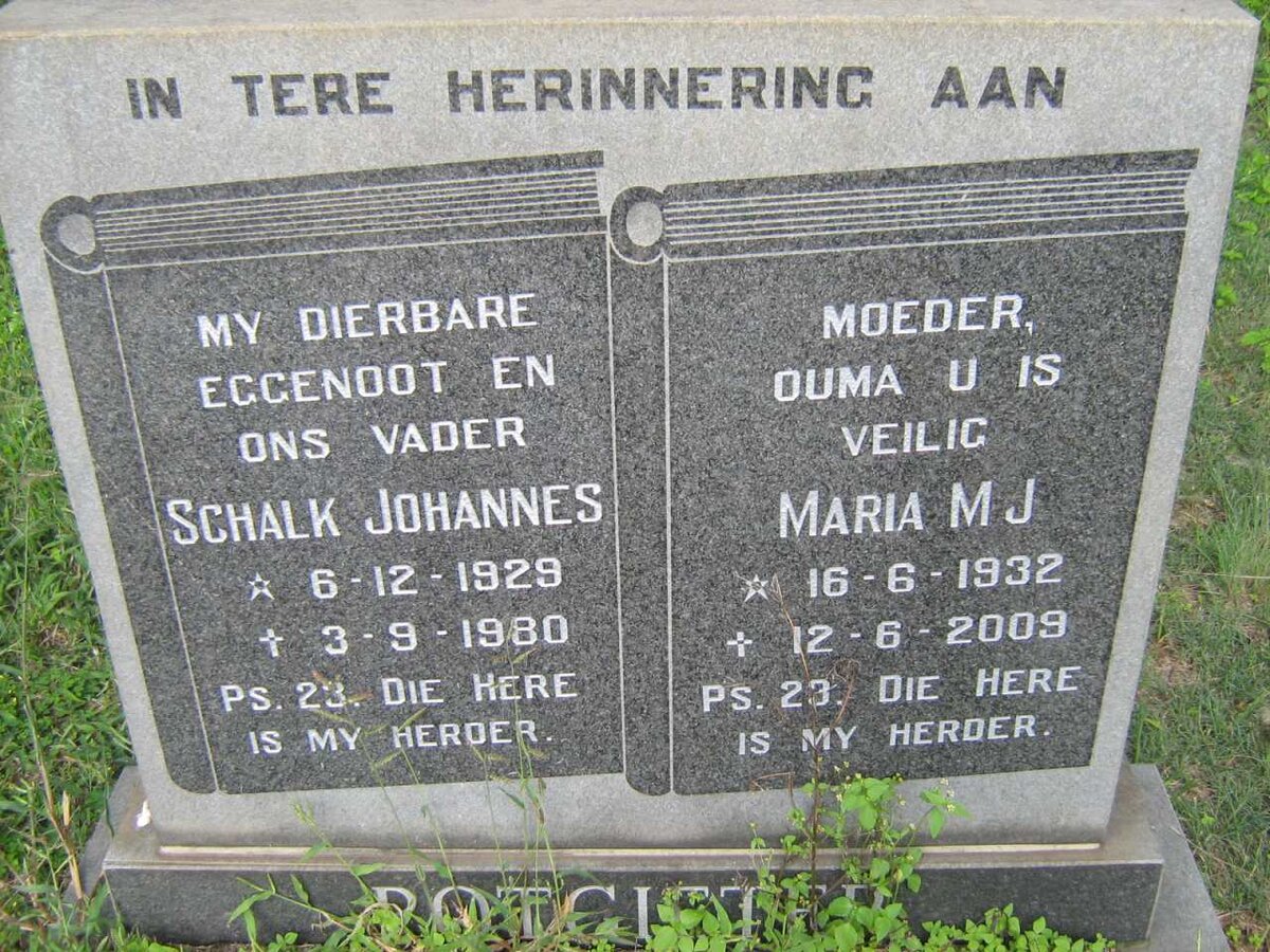POTGIETER Schalk Johannes 1929-1980 &amp; Maria M.J. 1932-2009