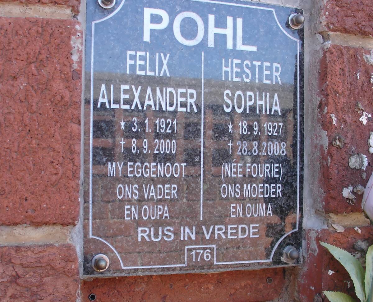 POHL Felix Alexander 1921-2000 &amp; Hester Sophia FOURIE 1927-2008