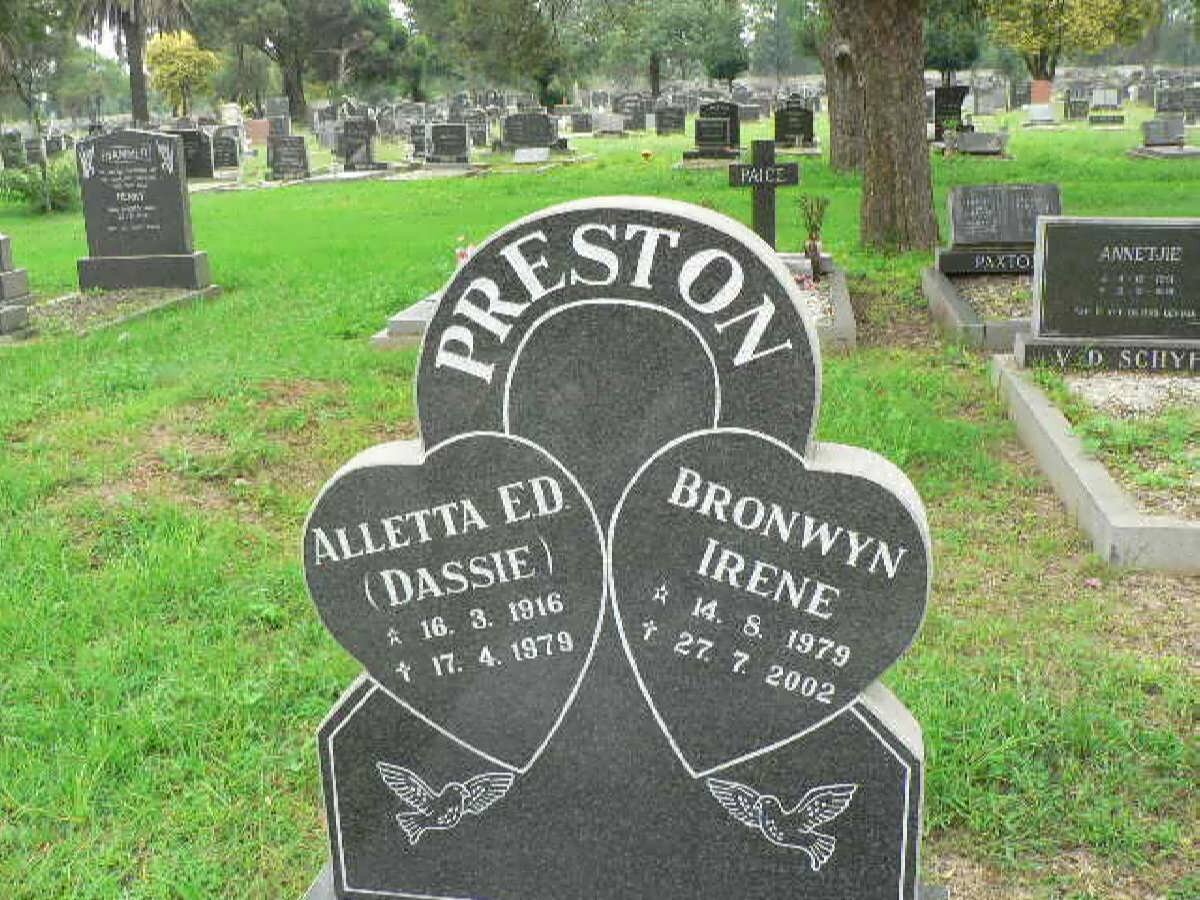 PRESTON Alletta E.D. 1916-1979 :: PRESTON Bronwyn Irene 1979-2002