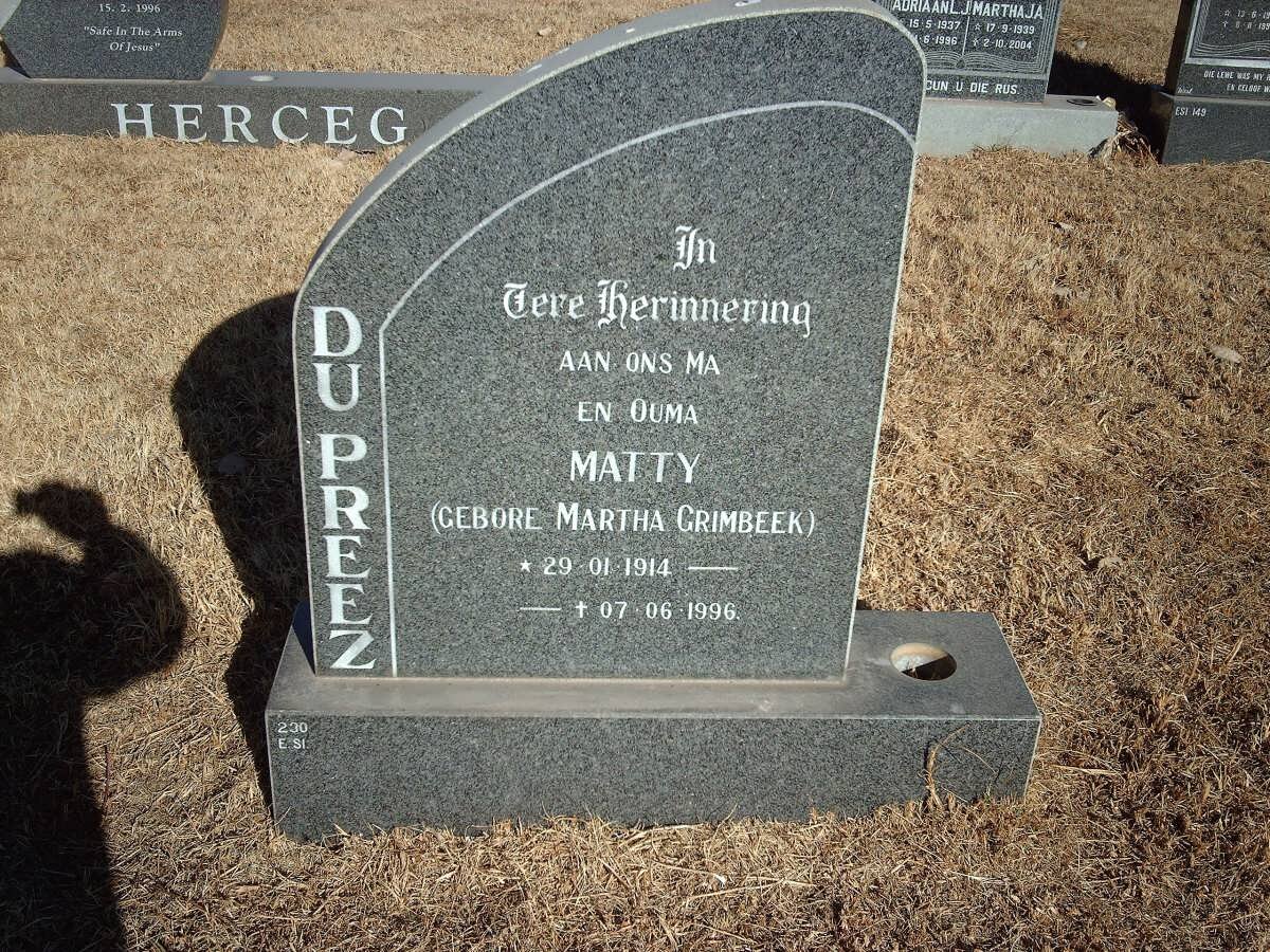 PREEZ Martha, du nee GRIMBEEK 1914-1996