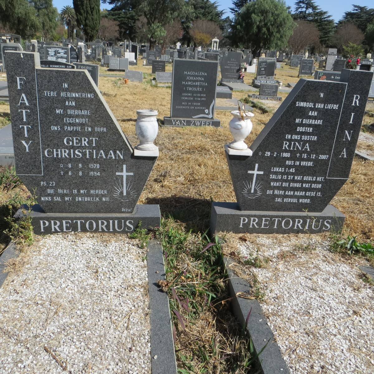 PRETORIUS Gert Christiaan 1920-1994 :: PRETORIUS Rina 1960-2007