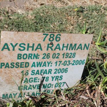 RAHMAN Aysha 1928-2006