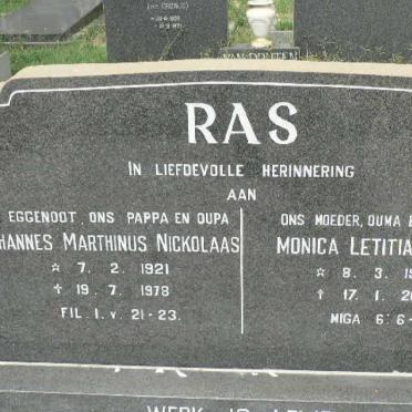 RAS Johannes Marthinus Nickolaas 1921-1978 &amp; Monica Letitia Ailese 1928-2012