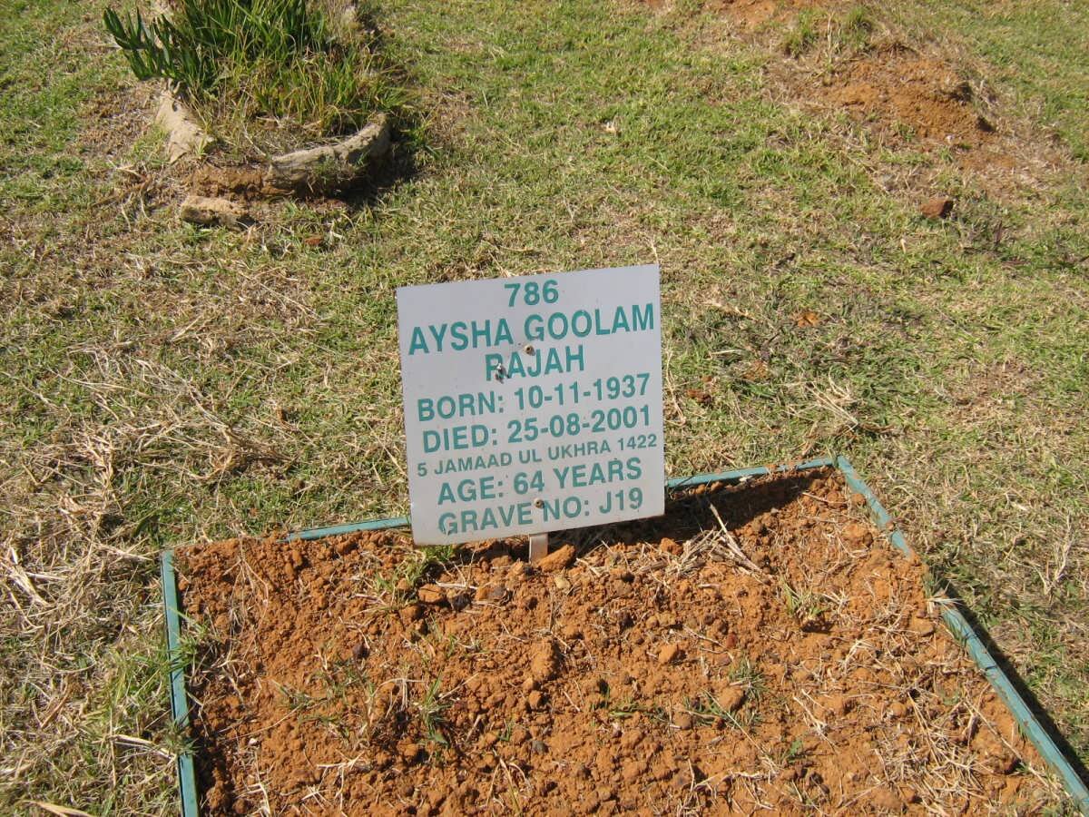 RAJAH Aysha Goolam 1937-2001