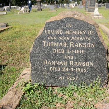 RANSON Thomas -1916 &amp; Hannah -1932