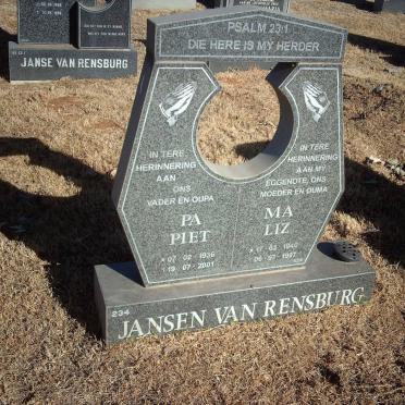 RENSBURG Piet, Jansen van 1936-2001 &amp; Liz 1940-1997