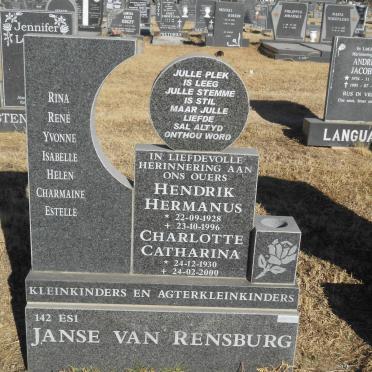 RENSBURG Hendrik Hermanus, Janse van 1928-1996 &amp; Charlotte Catharina 1930-2000