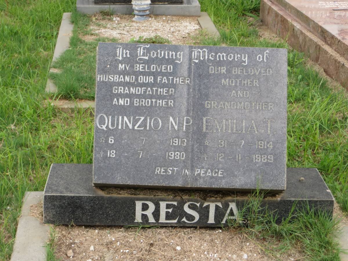 RESTA Quinzio N.P. 1913-1980 &amp; Emilia T. 1914-1989
