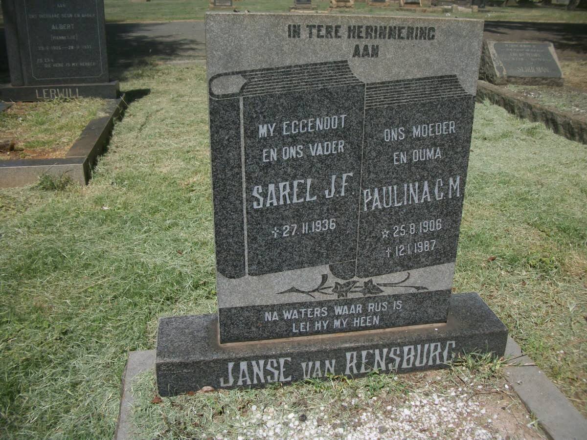 RENSBURG Sarel J.F., Janse van -1939 &amp; Paulina C.M. 1906-1987