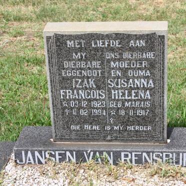 RENSBURG Izak Francois, Jansen van 1923-1994 &amp; Susanna Helena MARAIS 1917-