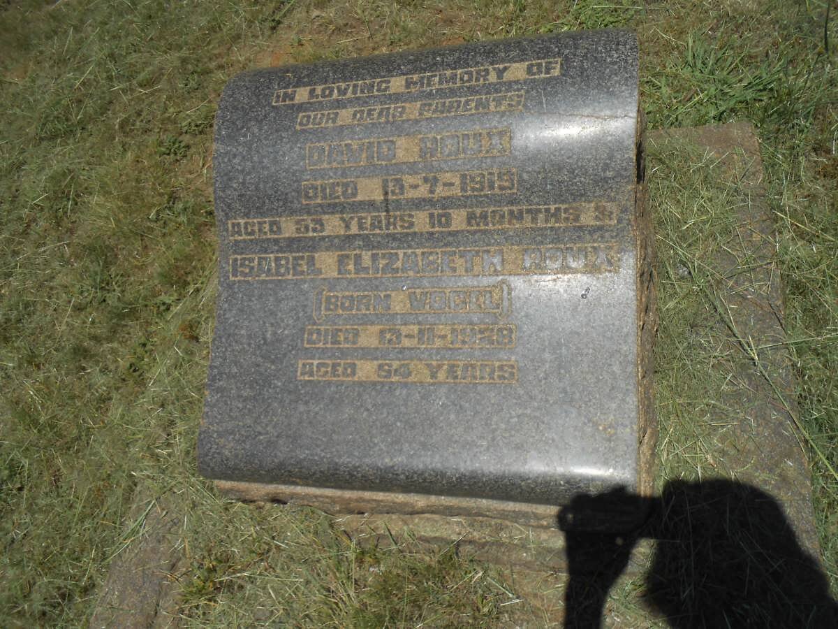 ROUX David -1919 &amp; Isabel Elizabeth - 1928