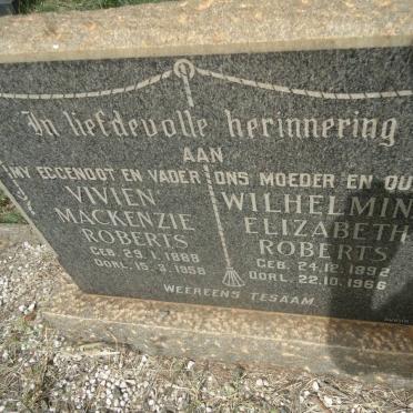 ROBERTS Vivien Mackenzie 1888-1958 &amp; Wilhelmina Elizabeth 1892-1966