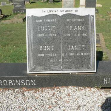 ROBINSON Duggie 1909-1974 &amp; Bunt 1910-1982 :: HICKS Frank 1899-1983 &amp; Janet 1906-1984